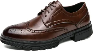 Men's Leather Platform Lace Up Wingtip Oxford Shoes Comfort Breathable Lug Sole Brogue Dress Shoes Casual Business Work Shoes