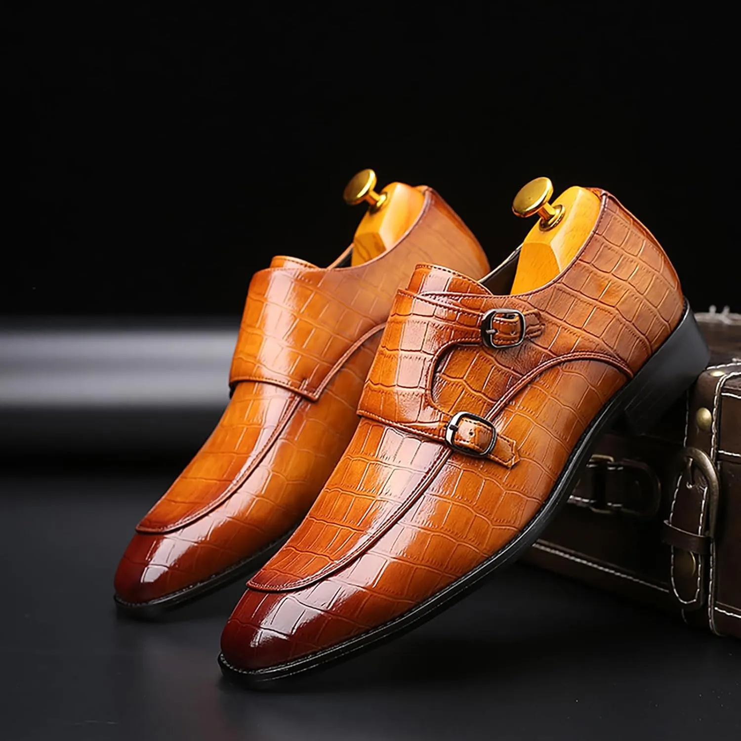 Men's Monk Strap Slip-On Loafers Premium PU Leather Oxford Dress Shoes Comfortable Business Casual Footwear Formal & Office Wear