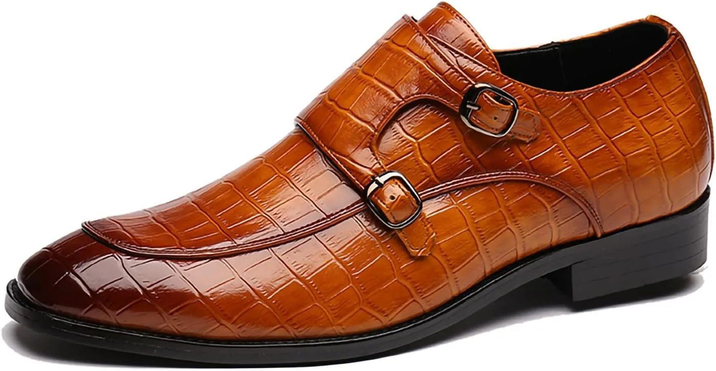 Men's Monk Strap Slip-On Loafers Premium PU Leather Oxford Dress Shoes Comfortable Business Casual Footwear Formal & Office Wear
