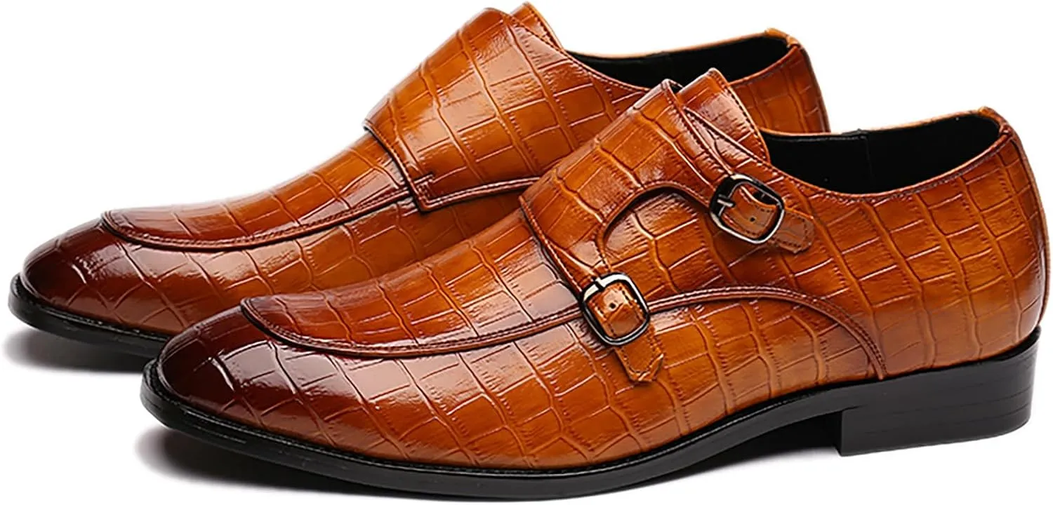 Men's Monk Strap Slip-On Loafers Premium PU Leather Oxford Dress Shoes Comfortable Business Casual Footwear Formal & Office Wear