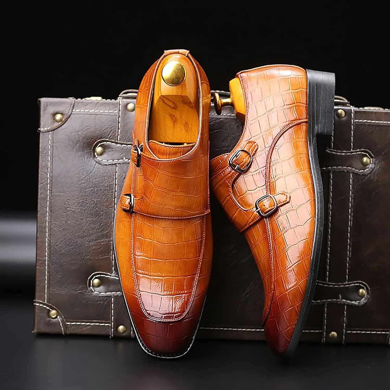 Men's Monk Strap Slip-On Loafers Premium PU Leather Oxford Dress Shoes Comfortable Business Casual Footwear Formal & Office Wear
