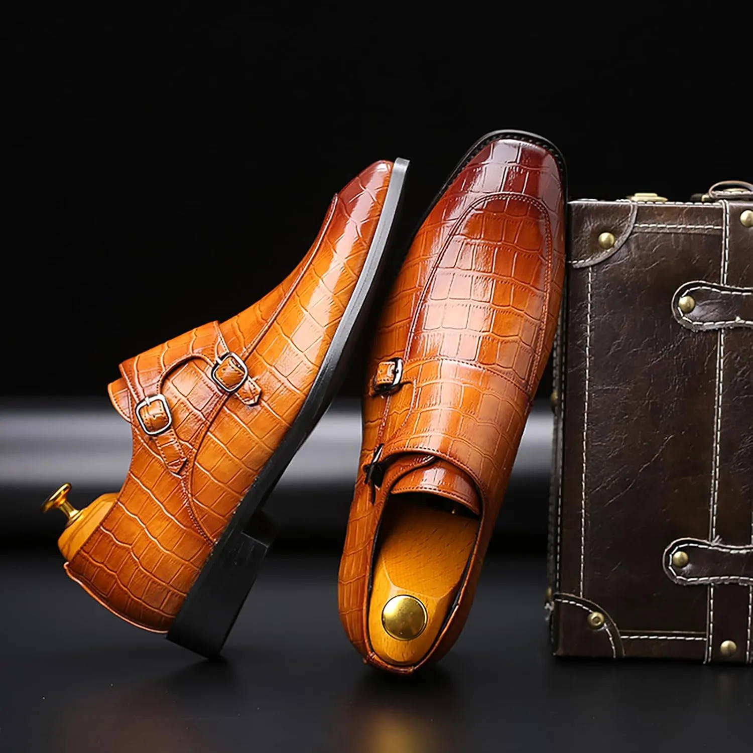 Men's Monk Strap Slip-On Loafers Premium PU Leather Oxford Dress Shoes Comfortable Business Casual Footwear Formal & Office Wear