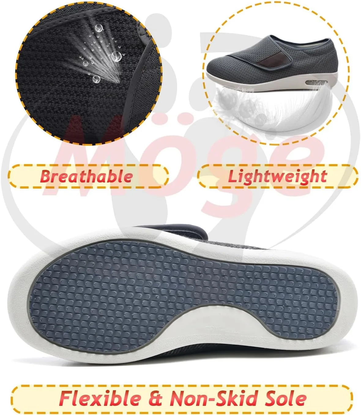 Men's Orthopedic Knit Sneakers with 3 Pairs Insoles Replacement for Elderly Swollen Feet Lightweight Loafer Slip On Boat Wide Fit Trainers Men