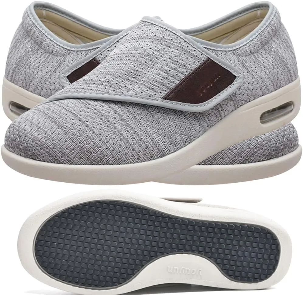 Men's Orthopedic Knit Sneakers with 3 Pairs Insoles Replacement for Elderly Swollen Feet Lightweight Loafer Slip On Boat Wide Fit Trainers Men