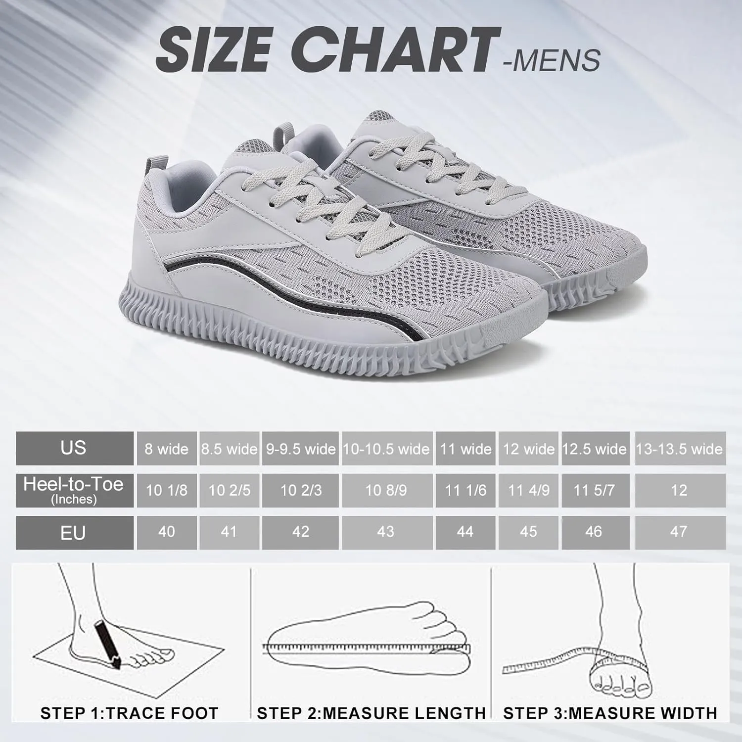 Men's Wide Width Sneakers, Extra Wide Toe Box, Minimalist Barefoot Trail-Running Gym Cross Trainer Shoes, White, Wide