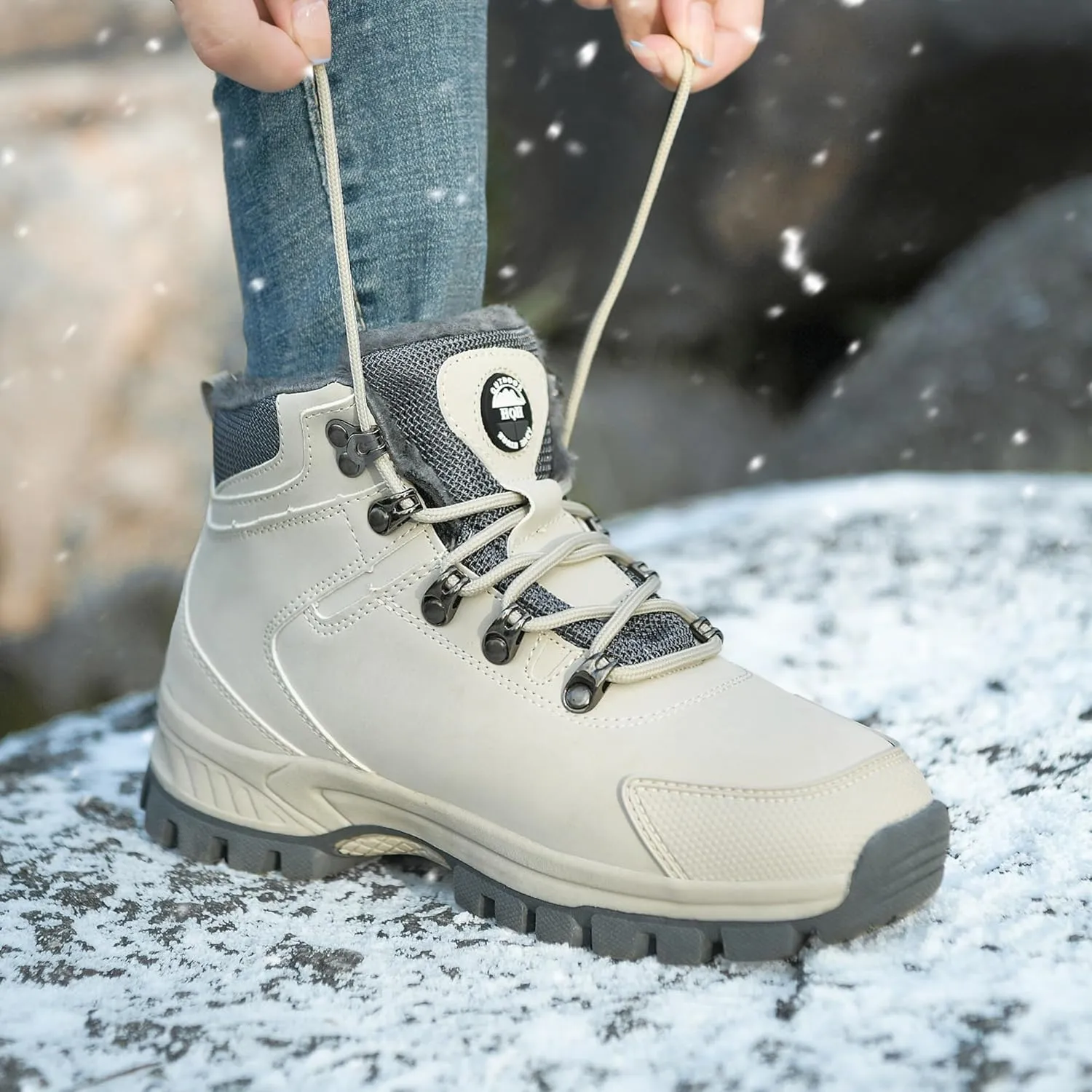Mens Winter Snow Boots Women Waterproof Cold Weather Hiking Bootie Warm Fur Lined Casual Anti Slip Work Ankle Shoes
