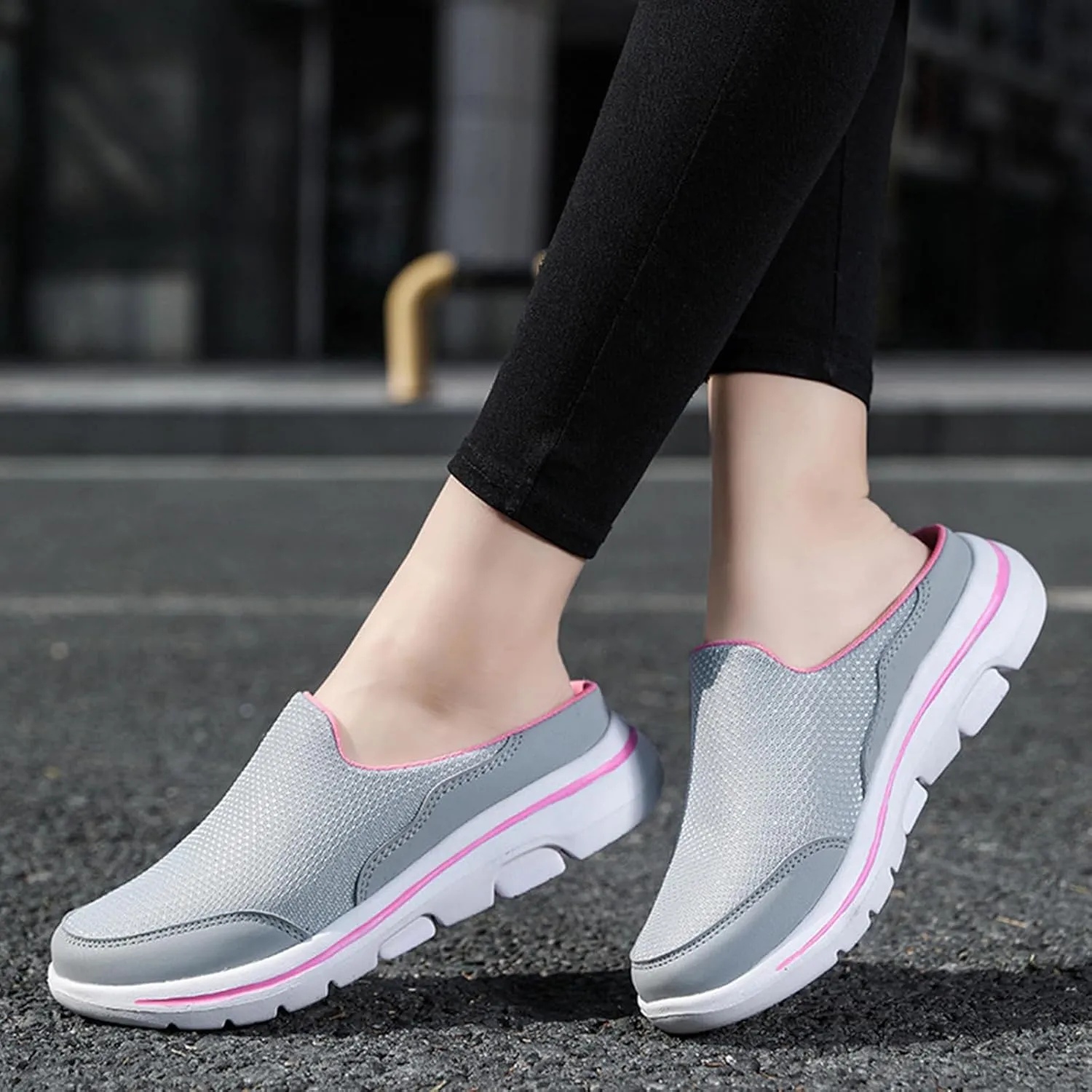 Mens Womens Backless Slippers Mesh Knitted Clogs Sneakers Lightweight Comfortable Walking Open Back Shoes Slip on Trendy Casual Breathable Slippers Shoes Closed Toe Slides Outdoor Sports Wedge Mules