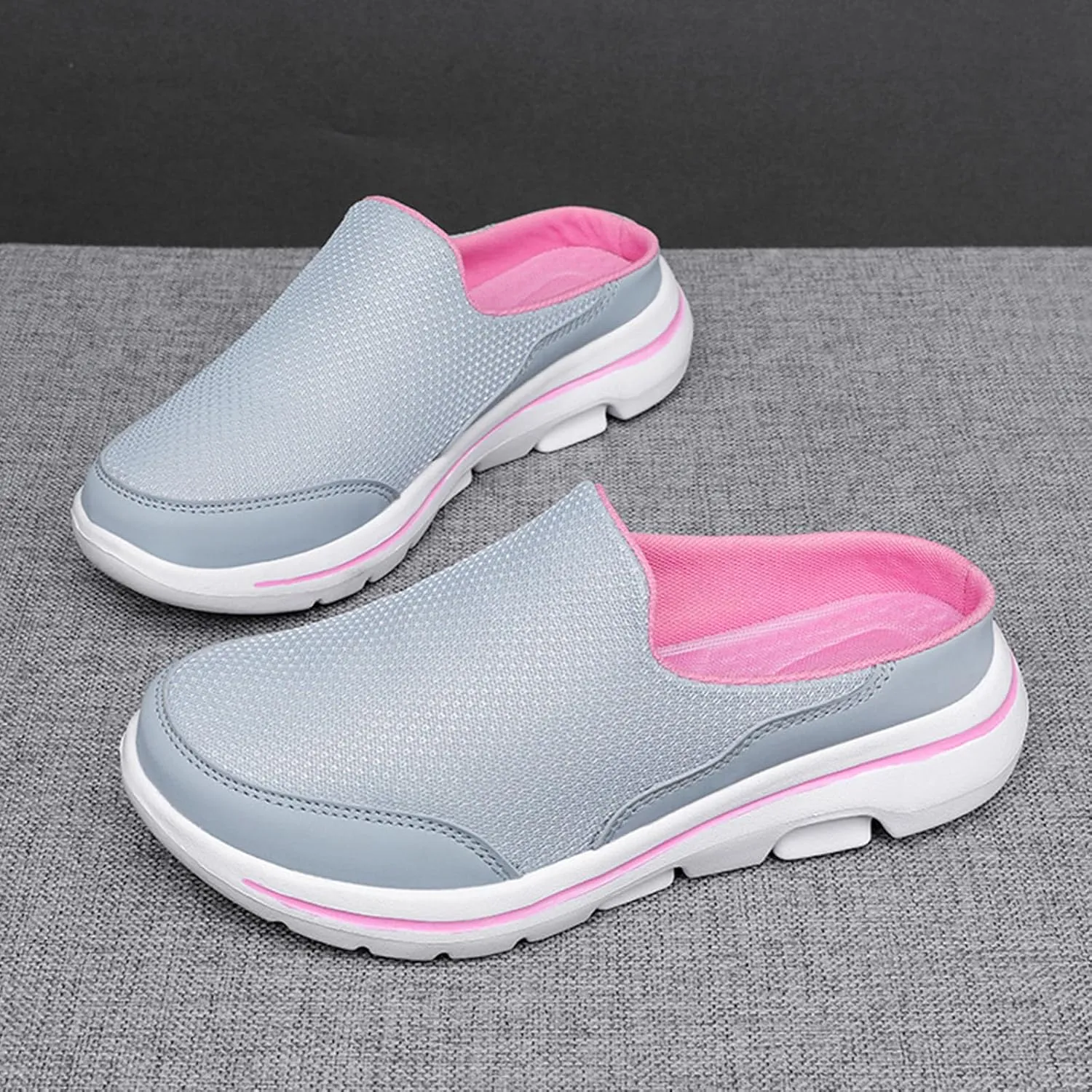 Mens Womens Backless Slippers Mesh Knitted Clogs Sneakers Lightweight Comfortable Walking Open Back Shoes Slip on Trendy Casual Breathable Slippers Shoes Closed Toe Slides Outdoor Sports Wedge Mules