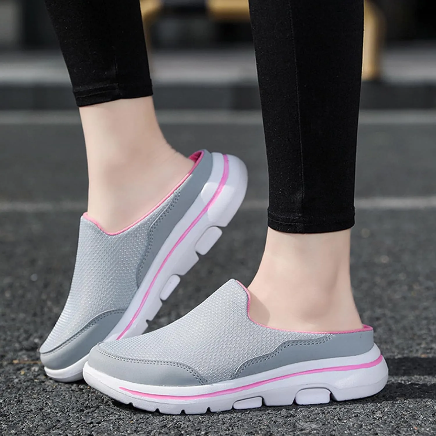 Mens Womens Backless Slippers Mesh Knitted Clogs Sneakers Lightweight Comfortable Walking Open Back Shoes Slip on Trendy Casual Breathable Slippers Shoes Closed Toe Slides Outdoor Sports Wedge Mules
