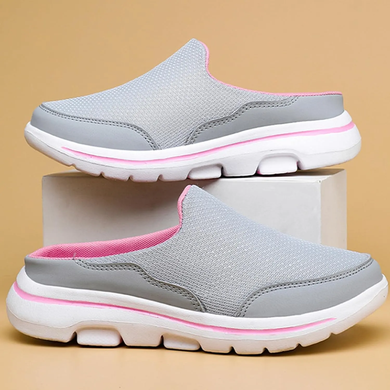 Mens Womens Backless Slippers Mesh Knitted Clogs Sneakers Lightweight Comfortable Walking Open Back Shoes Slip on Trendy Casual Breathable Slippers Shoes Closed Toe Slides Outdoor Sports Wedge Mules