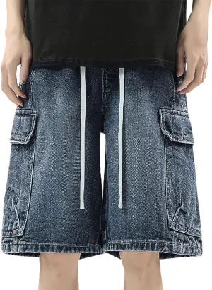 Mens Y2K Baggy Jean Shorts Summer Casual Hip Hop Skateboard Pants Loose Denim Shorts with Pockets Streetwear