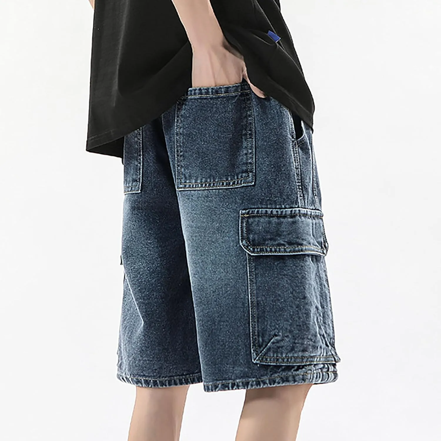 Mens Y2K Baggy Jean Shorts Summer Casual Hip Hop Skateboard Pants Loose Denim Shorts with Pockets Streetwear
