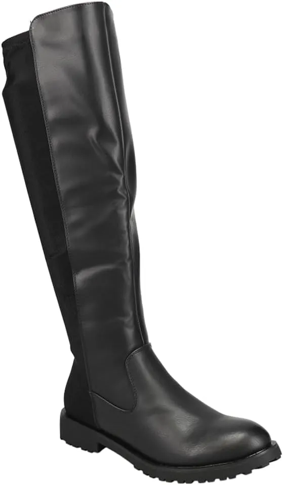 MIA Womens Talli Zippered Riding Casual Boots Over the Knee Low Heel 1-2" - Black