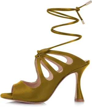 miss left Women Unique Open Toe Strappy Satin Mules High Heel Cutout Lace Up Fashion Party Event Casual Sandals Size 4-16 US