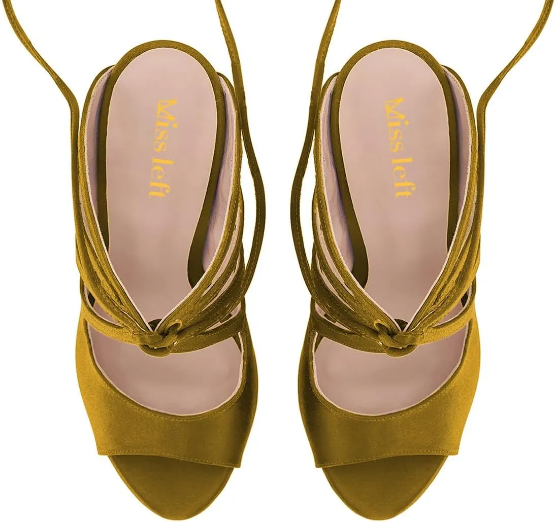 miss left Women Unique Open Toe Strappy Satin Mules High Heel Cutout Lace Up Fashion Party Event Casual Sandals Size 4-16 US