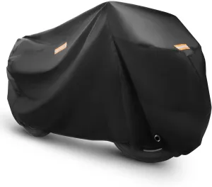 Motorcycle Cover Heavy Duty Durable All Season Universal All Weather Waterproof Sun Outdoor Protection with Reflective Strips and Lockholes Vehicle Cover
