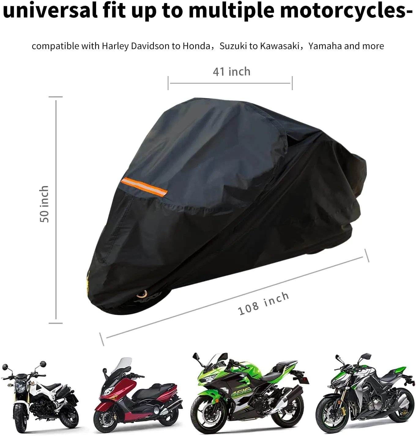 Motorcycle Cover Heavy Duty Durable All Season Universal All Weather Waterproof Sun Outdoor Protection with Reflective Strips and Lockholes Vehicle Cover