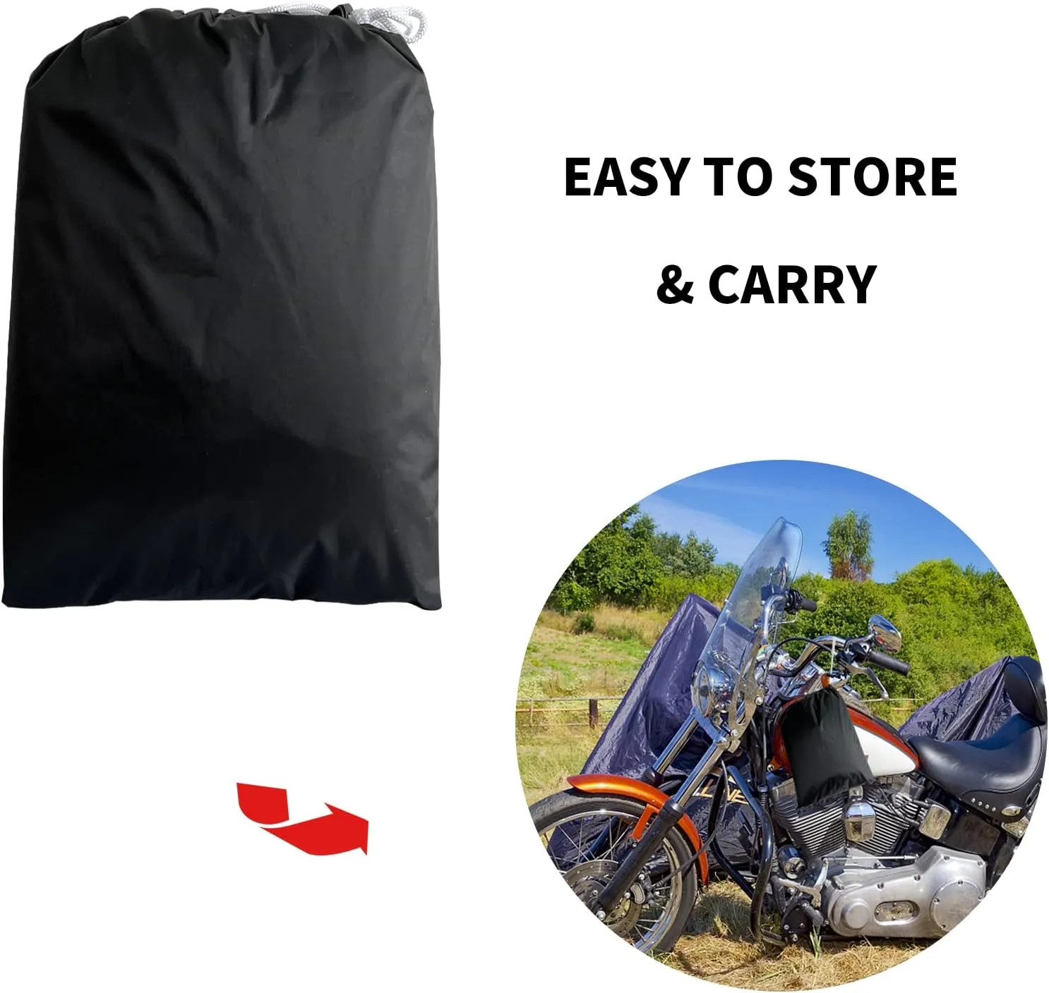 Motorcycle Cover Heavy Duty Durable All Season Universal All Weather Waterproof Sun Outdoor Protection with Reflective Strips and Lockholes Vehicle Cover