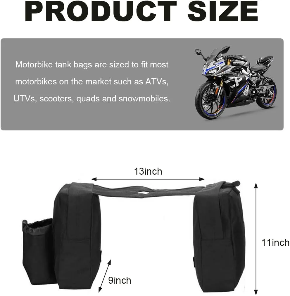 Motorcycle Tank Top Bag, Waterproof Front Tank Storage Saddlebags with Drink Pockets, Universal Durable Tank Top Organizer for Motorcycle ATV UTV, Motorcycle Accessories (Black)