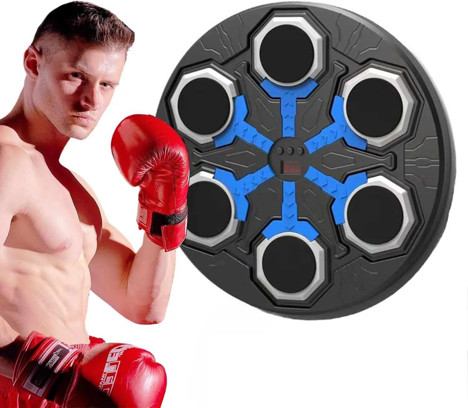 Music Boxing Machine with LED Lights & Bluetooth, Smart Wall-Mounted Boxing Trainer for Kids & Adults, Adjustable Speed Settings, Includes Gloves (Six Targets-A)