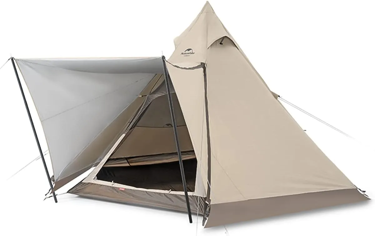 Naturehike Ranch 4 Person Teepee Tent, 4 Season Teepee with Snow Skirt, Waterproof Windproof Glamping Tent