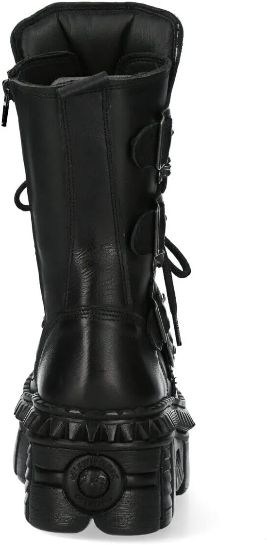 New Rock WALL373-S6 Womens Black Leather Platform Goth Punk Boots