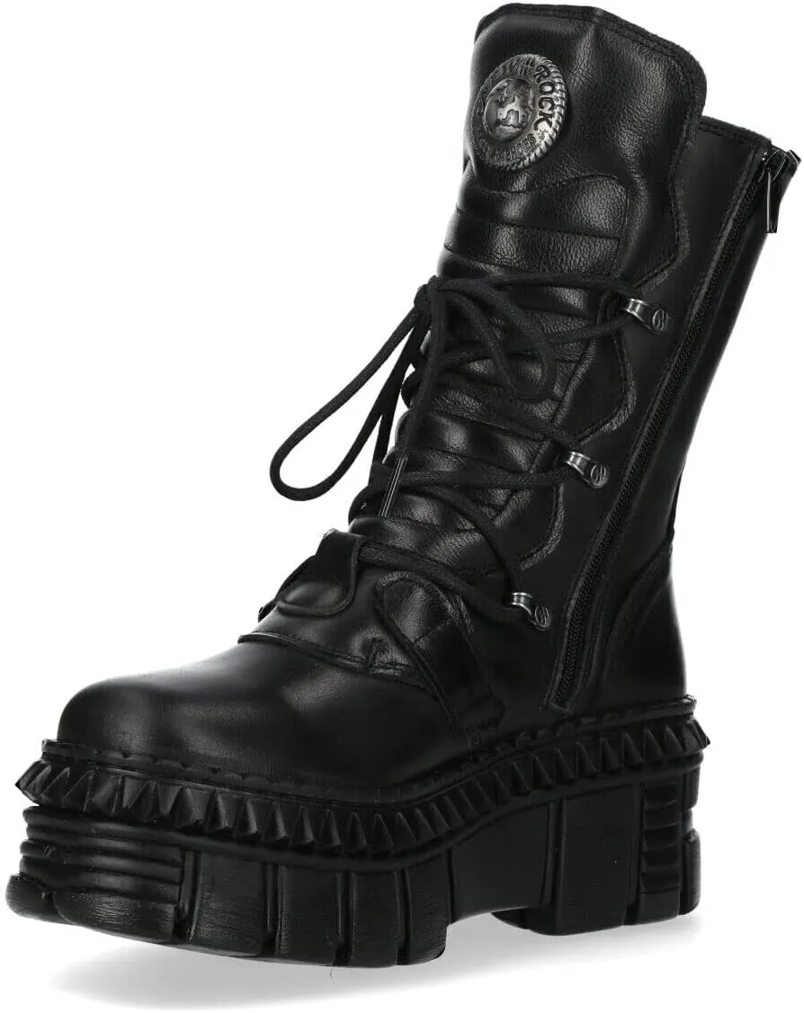 New Rock WALL373-S6 Womens Black Leather Platform Goth Punk Boots