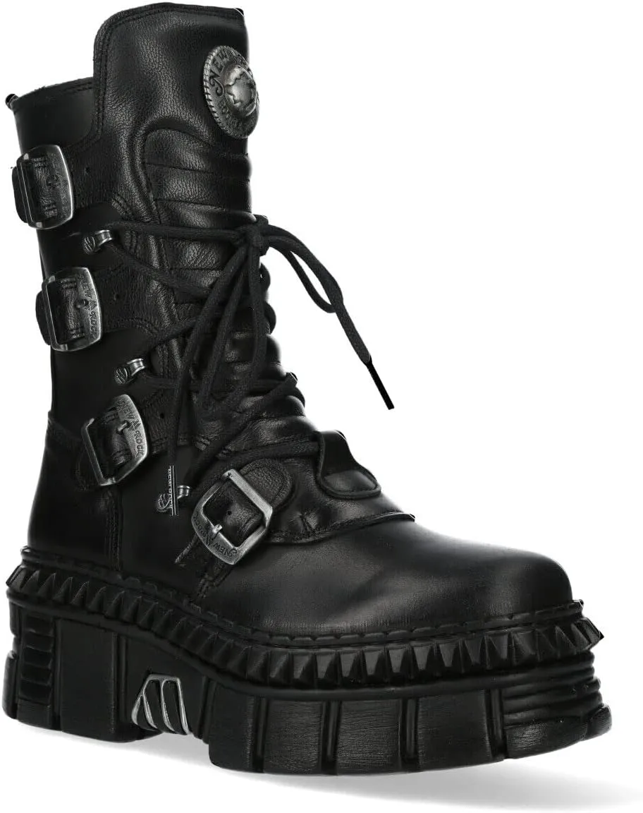 New Rock WALL373-S6 Womens Black Leather Platform Goth Punk Boots