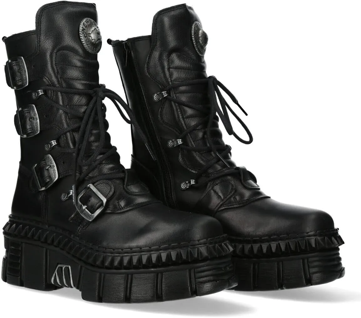 New Rock WALL373-S6 Womens Black Leather Platform Goth Punk Boots