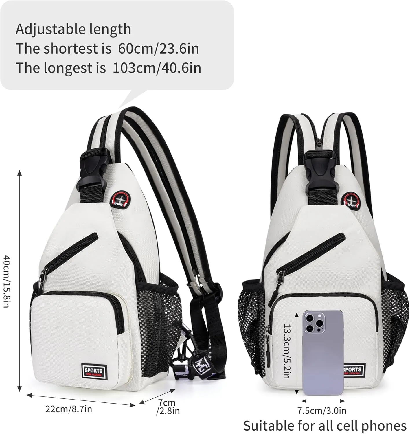 O-TBOST Crossbody Sling Bag Casual Chest Bag for Men Women Lightweight Durable Travel Hiking for Daily Use (white, Large)