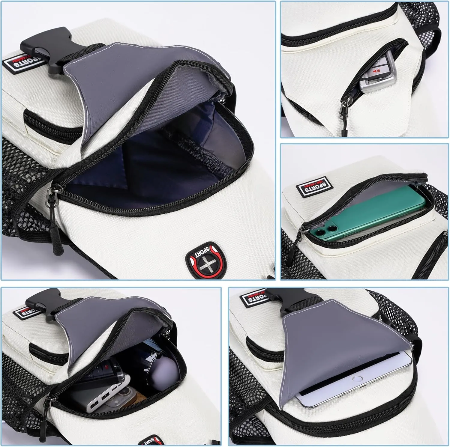 O-TBOST Crossbody Sling Bag Casual Chest Bag for Men Women Lightweight Durable Travel Hiking for Daily Use (white, Large)
