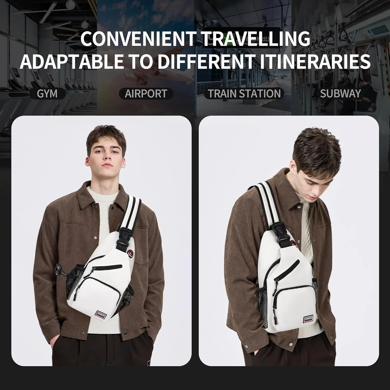 O-TBOST Crossbody Sling Bag Casual Chest Bag for Men Women Lightweight Durable Travel Hiking for Daily Use (white, Large)