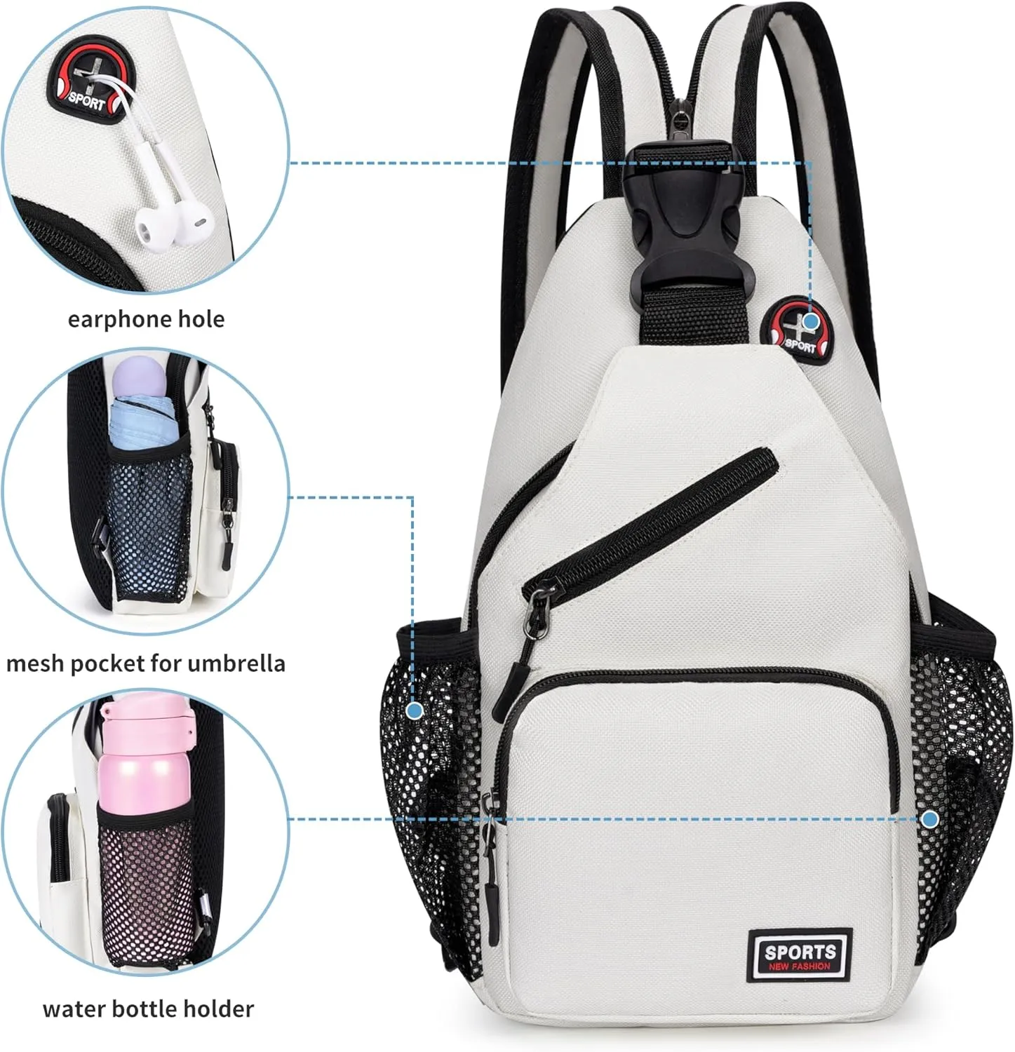 O-TBOST Crossbody Sling Bag Casual Chest Bag for Men Women Lightweight Durable Travel Hiking for Daily Use (white, Large)