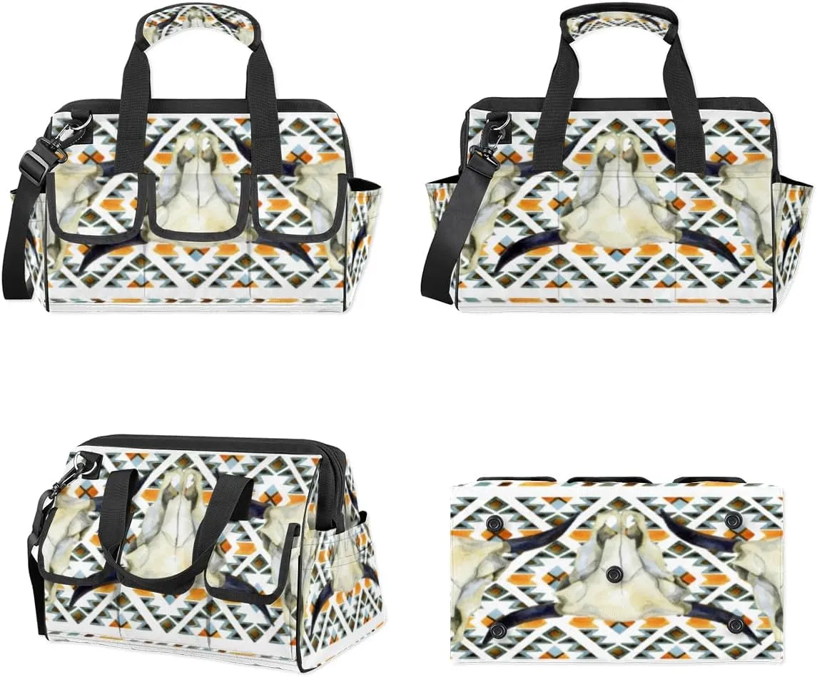 Ox Head Bone Durable Tool Bag for Men with Multiple Pockets - Waterproof Oxford Cloth, Sturdy Zipper, Adjustable Shoulder Strap - Ideal for Woodworking, Maintenance, and Outdoor Activities