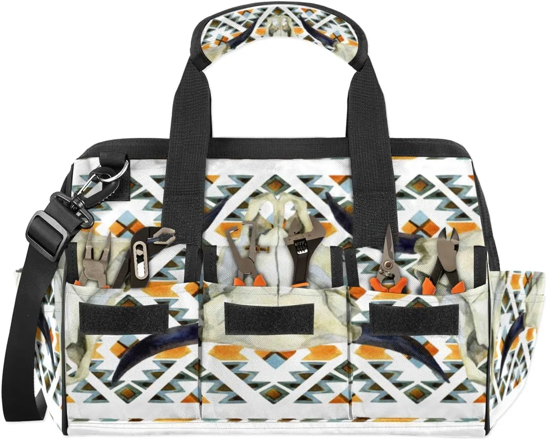 Ox Head Bone Durable Tool Bag for Men with Multiple Pockets - Waterproof Oxford Cloth, Sturdy Zipper, Adjustable Shoulder Strap - Ideal for Woodworking, Maintenance, and Outdoor Activities