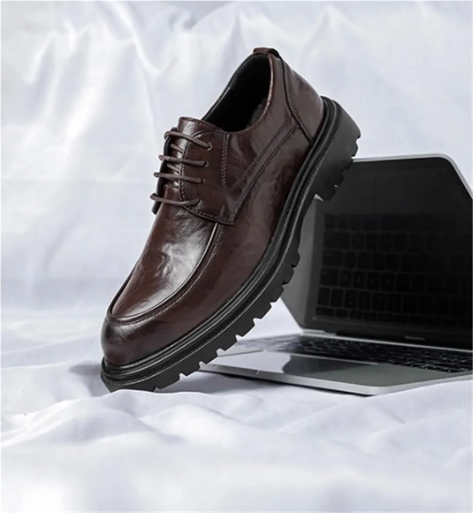 Platform Work Oxfords Round Toe Slip Resistant Low Top Comfortable Business Formal Shoes Mens Patent Leather Lace Up Lightweight for Everyday Wear