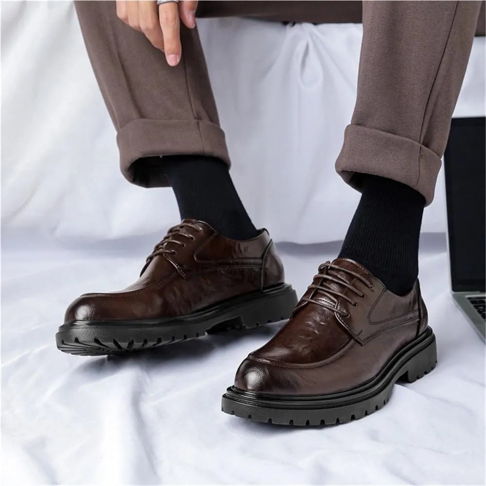 Platform Work Oxfords Round Toe Slip Resistant Low Top Comfortable Business Formal Shoes Mens Patent Leather Lace Up Lightweight for Everyday Wear