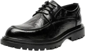 Platform Work Oxfords Round Toe Slip Resistant Low Top Comfortable Business Formal Shoes Mens Patent Leather Lace Up Lightweight for Everyday Wear