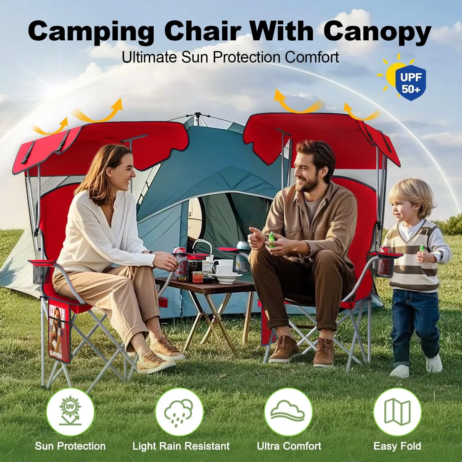 Portable Camping Chair with Canopy - Folding Chair with Canopy, Durable 600D Oxford Canopy Chair for Camping, Beach, Picnics, Fishing & Sports