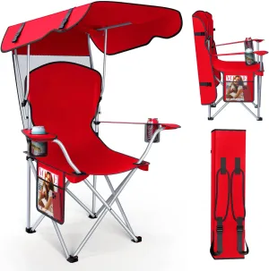 Portable Camping Chair with Canopy - Folding Chair with Canopy, Durable 600D Oxford Canopy Chair for Camping, Beach, Picnics, Fishing & Sports