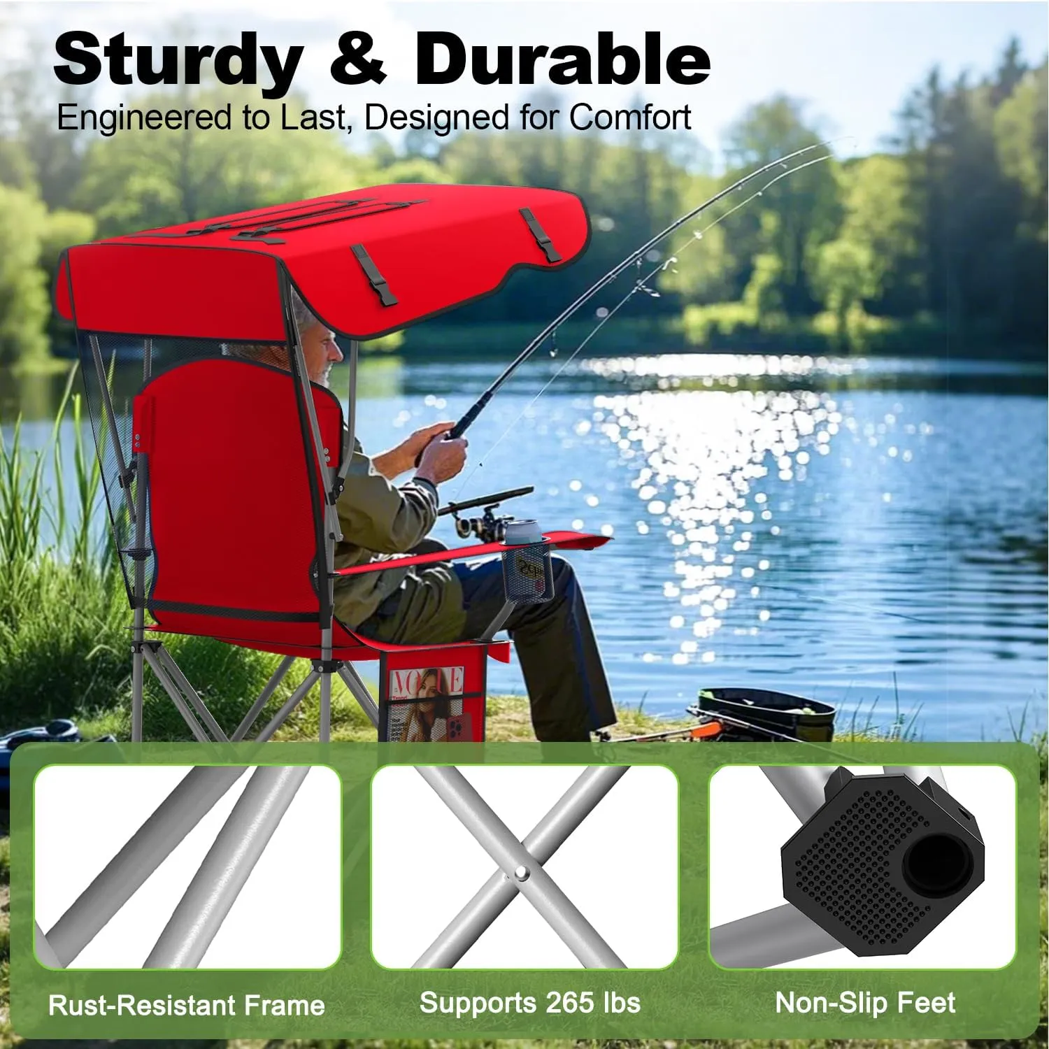 Portable Camping Chair with Canopy - Folding Chair with Canopy, Durable 600D Oxford Canopy Chair for Camping, Beach, Picnics, Fishing & Sports