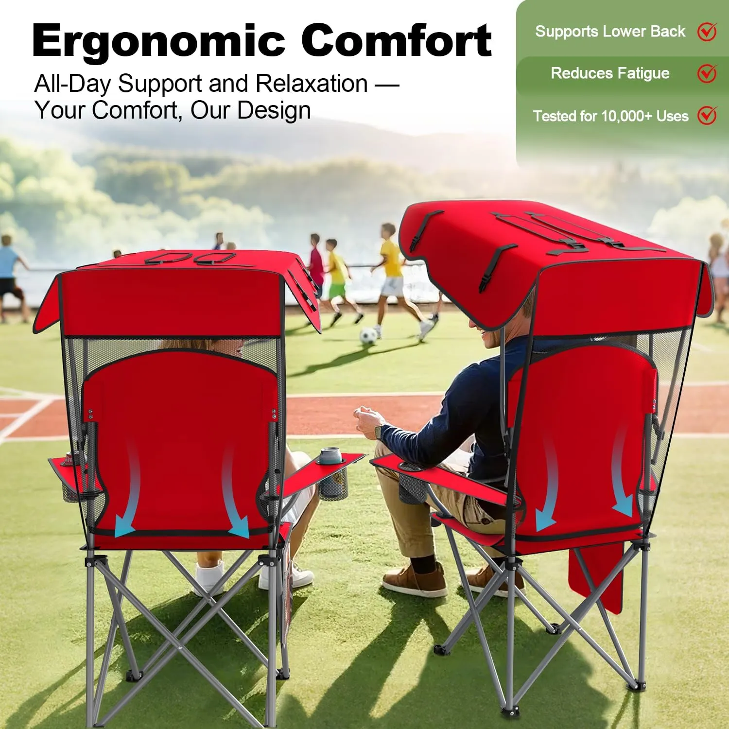 Portable Camping Chair with Canopy - Folding Chair with Canopy, Durable 600D Oxford Canopy Chair for Camping, Beach, Picnics, Fishing & Sports