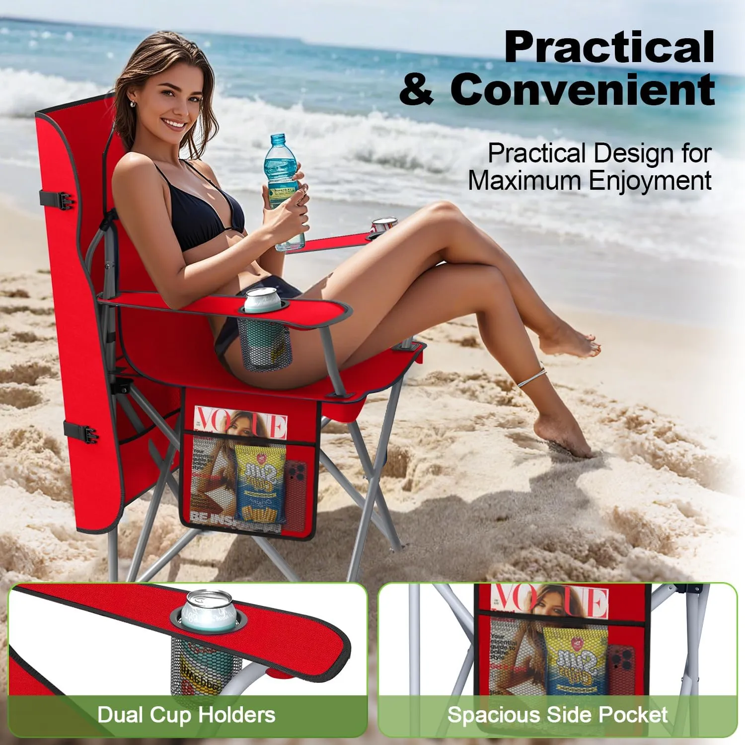 Portable Camping Chair with Canopy - Folding Chair with Canopy, Durable 600D Oxford Canopy Chair for Camping, Beach, Picnics, Fishing & Sports