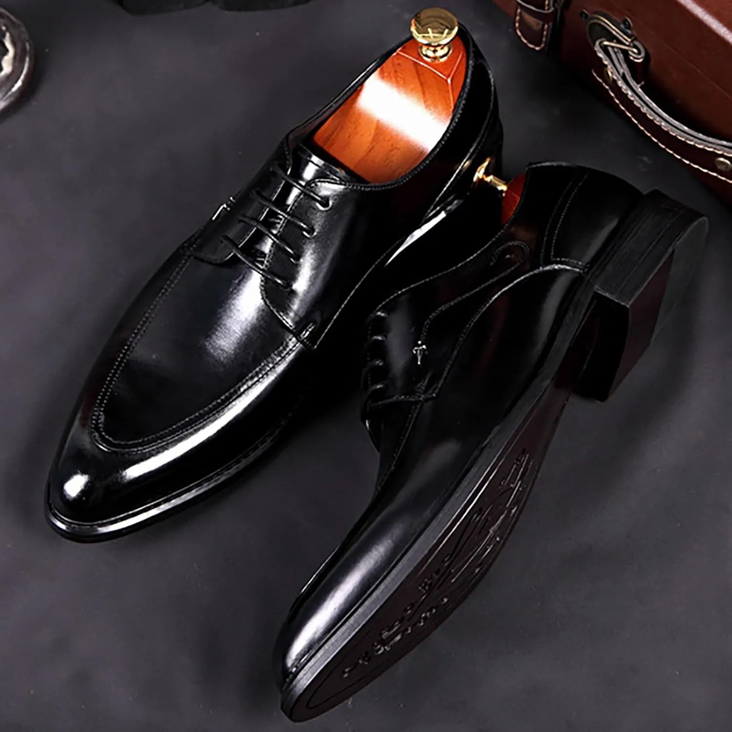 Premium Men's Dress Shoes for Business Weddings Breathable Oxfords with Leather Upper and Non-Slip Sole