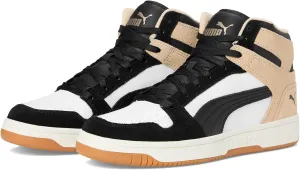PUMA Women's Rebound Layup Mid Shoes Sneaker, White Black/Cashew, 8.5
