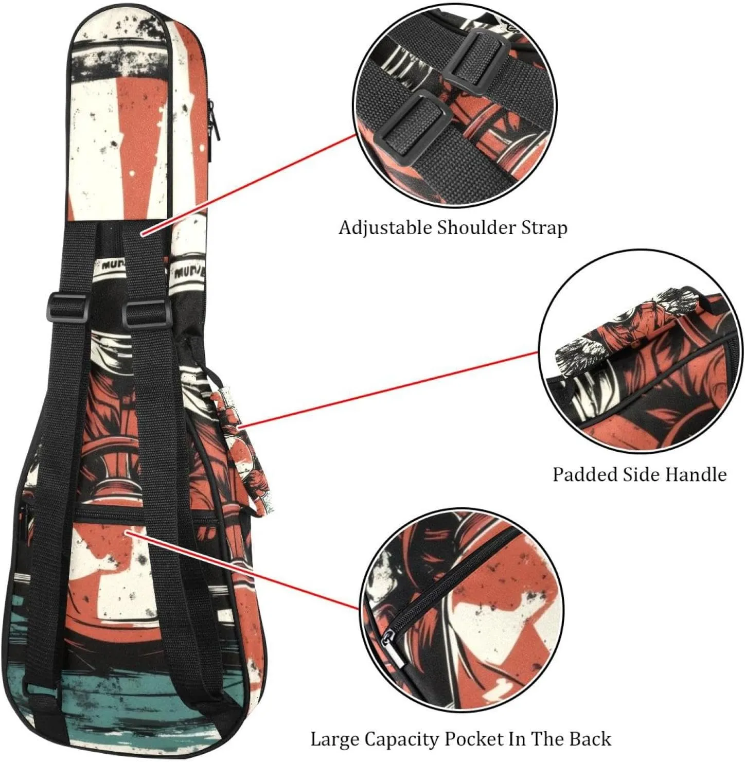 Racer in a Victory Pose with Checkered Flag Ukulele Case, Padded Bag for 23 Inch Concert Ukulele, Waterproof & Durable
