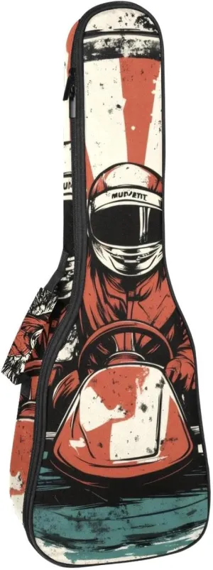 Racer in a Victory Pose with Checkered Flag Ukulele Case, Padded Bag for 23 Inch Concert Ukulele, Waterproof & Durable