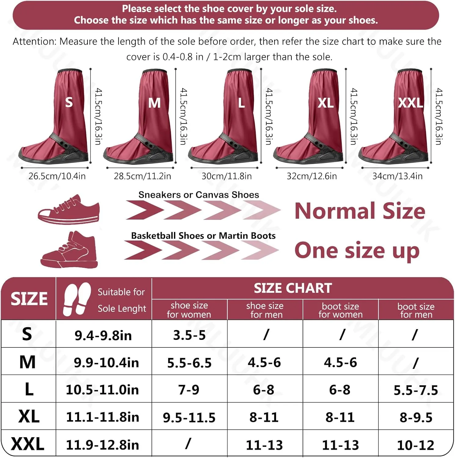 Rain Shoe Covers, Reusable Waterproof Rain Cover for Shoes, Non-Slip PVC Snow Boot Covers for Men and Women