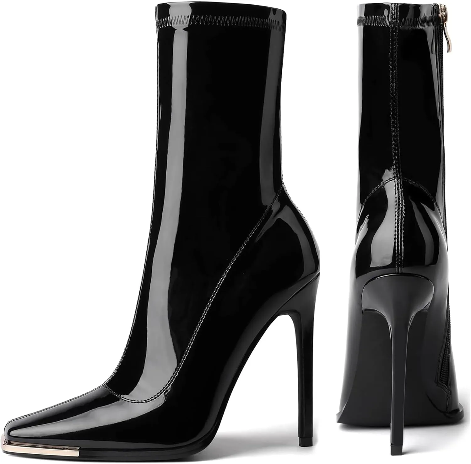 Reitoye Women's Mid Calf Boots Comfy Square Closed Toe Heel Boot Zipper Short Ankle Booties