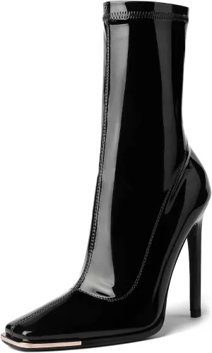 Reitoye Women's Mid Calf Boots Comfy Square Closed Toe Heel Boot Zipper Short Ankle Booties